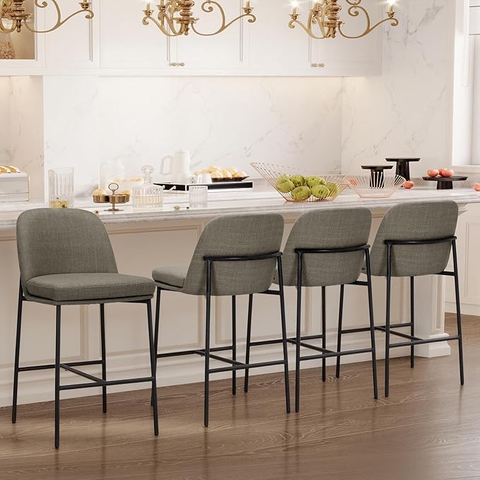 COLAMY Counter Height Bar Stools Set of 4, 25 Inch Modern Fabric Kitchen Island Stools with Back, Upholstered Counter Barstools Armless Bar Chairs with Metal Legs for Island Dining Room Bar,Brown