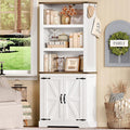 TEENFON 70.9in Tall Storage Cabinet with Adjustable Shelves, Kitchen Pantry Cabinet with 2 Barn Doors, 5 Tiers Farmhouse Bookcase for Living Room, Kitchen, Home Office, Bedroom, White