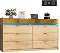WLIVE 9 Drawer Led Dresser for Bedroom, 58" Wide Wood Dresser Storage Organizer with Charging Station for 65" TV, Dressers with Open Shelves, Chest of Drawers for Closet, Living Room, Light Oak