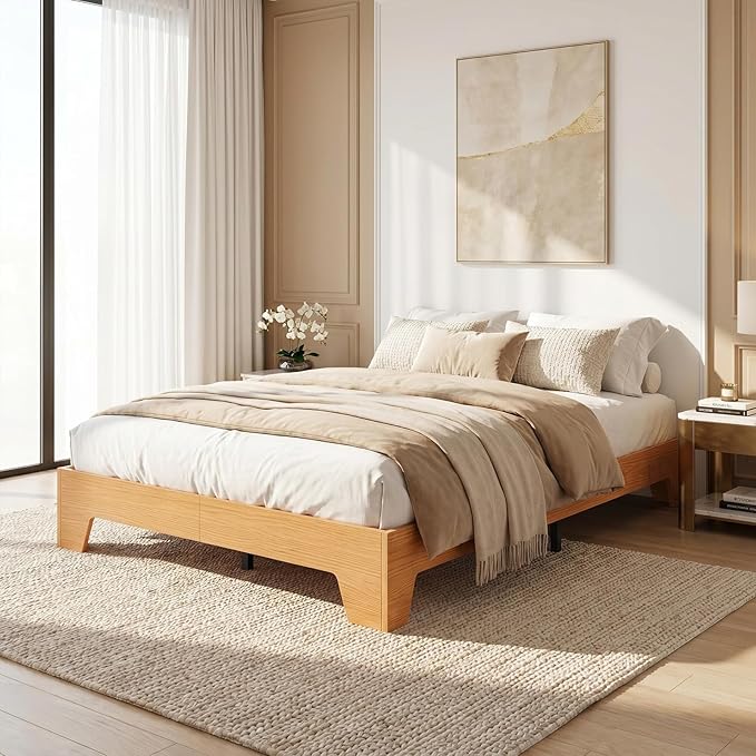 GarveeHome Full Size Platform Bed Frame, Minimalist Wood Bed Frame No Headboard Needed, Sturdy Low Profile Bed with Natural Wood Grain, Noise-Free & Easy Assembly