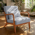 Mid Century Modern Accent Chair with Solid Rubberwood Frame, Comfy Corduroy Reading Armchair with Lumbar Pillow, Compact Lounge Chair for Bedroom, Nursery & Small Spaces, Light Grey