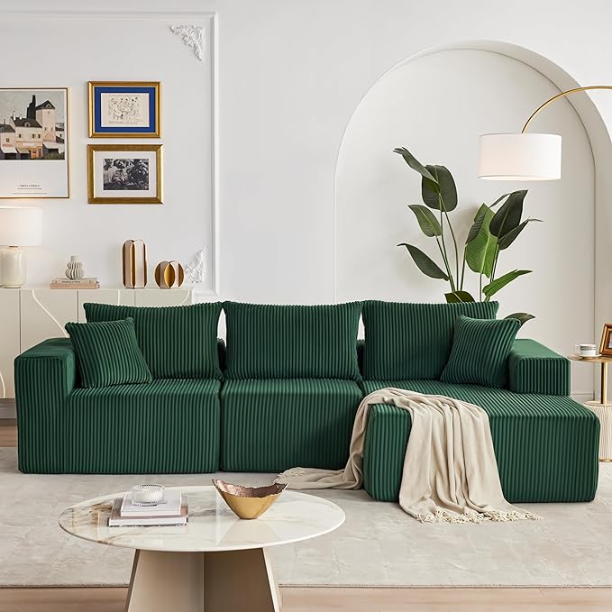 Weture 108” Modular Sectional Sofa, Cloud Sectional Couch with Deep Seat, Modern Modular L-Shape Sofa with Chaise,Upholstered Boneless Couches for Living Room Bedroom (Corduroy, Green)