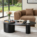 47.24” Oval Coffee Table, Modern Center Table with Storage & Removable Tray, Dinning Table, MDF Side Table for Living Room, Apartment, Small Space, Office.(Black)