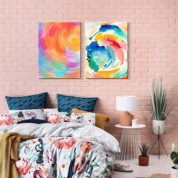 2pcs Framed Abstract Canvas Wall Art Set Of Prints Colorful Gallery Artwork Posters For Living Room Bedroom Bathroom Modern Decorative Pictures On Canvas24x16 Inch
