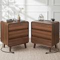 Nasonet 27.7'' Tall Night Stands Set 2 with Chaing Station, Mid-Century Modern Large Bedside Table with Outlets, Wide Wood End Table for Bedroom, Walnut
