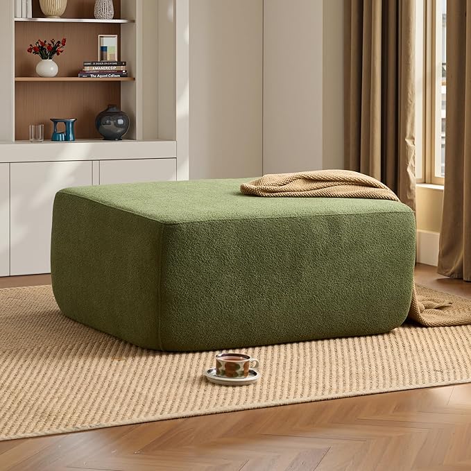 ovios 37" Velet Ottoman, Upholstered Cloud Ottoman for Boneless Couch in a Box, Modular Sectional Couches for Living Room Bedroom, Compressed Memory Foam, No Assembly Require, Green