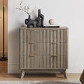 T4TREAM Fluted 3 Drawer Dresser, 32" Tall Modern Chest of Drawers, Curved Profile Design, Wood Drawer Organizer for Bedroom, Living Room, Hallway, Entryway, Grey Alder