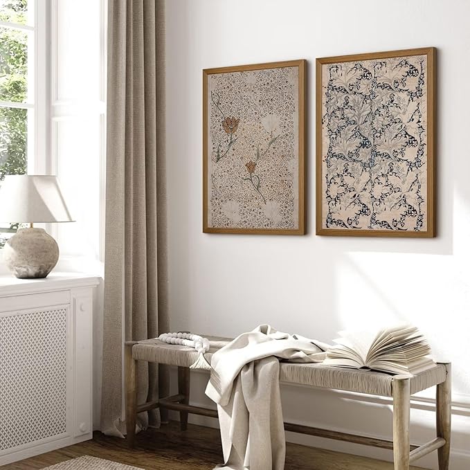 Vintage Botanical Wall Art Prints Set of 2 Antique Sketch Wall Art Decor Neutral Flower Canvas Wall Art Floral Pictures Farmhouse Painting Vintage Floral Artwork for Room Bedroom 16x24 Inch Framed