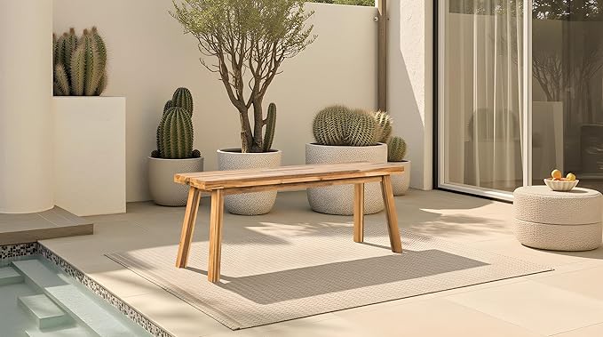 VICTORY RELAX Solid Wood Bench - Minimalist Design, Acacia Wood Construction, Light Natural Color, Versatile for Entryway, Living Room, Bedroom & Outdoors, Easy Assembly & Weather-Resistant