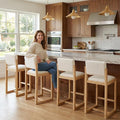 DUOMAY Modern Bar Stools Set of 4, 26" Counter Height Barstools, Sherpa Upholstered Kitchen Island Chair with Light Walnut Color Wood Legs for Home, White
