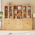 TUSY 71" H Bookshelf with Storage, 6-Tier Modern Bookshelves with 3 Large Drawer, Display Bookcase with Glass Doors, Modern 5-Tier Curio Cabinet for Home Office, Dining Room (Wood, ABA)