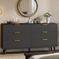 Lulive Black Dresser for Bedroom Wood Dressers Chest of Drawers, Fluted 54" Wide Modern Long Dresser TV Stand 6 Drawers for Bedroom, Closet, Hallway (Black)