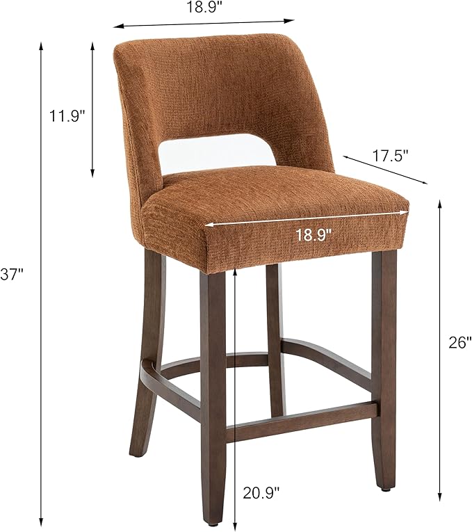 VKNOW Bar Stools Set of 6, 26" Upholstered Counter Height Bar Stools,Modern Counter Stools with Wood Legs for Kitchen Island Dining Room Bar,Orange