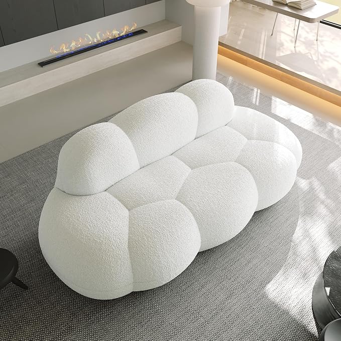 JACH 3 Seater Cloud Sofa for Living Room, Modern Sherpa Upholstered Sofa, Minimalist Leisure Couch, Comfy Cloud Couch for Apartment, Small Space, No Assembly Required (White)