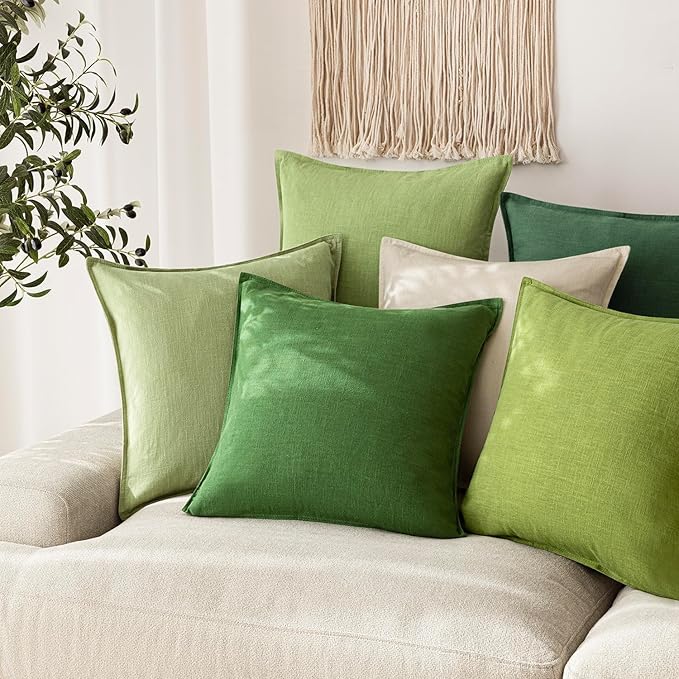 Foindtower Pack of 2, Decorative Linen Soild Throw Pillow Covers Soft Accent Euro Cushion Case Boho Farmhouse Pillowcase for Chair Couch Sofa Bedroom Living Room Home Decor 22 x 22 Inch Forest Green
