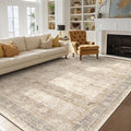 Earth Tone 7x10 Rugs for Living Room, Vintage Neutral Area Rug for Bedroom Dining Room, Low Pile Thin Washable Non Slip Room Rug for Home Office Playroom Family Room, Farmhouse Beige Taupe