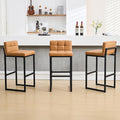 FIRAVOE Set of 3 Bar Stools, PU Leather Barstools, 30" Modern High Counter Stools with Back and Thickened Metal Legs, Upholstered Island Chairs for Kitchen Island (Caramel Brown, 3Pcs 30" Bar Stools)