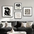 Framed Matisse Abstract Wall Art for Living Room, Set of 4 Piece Black and White Modern Canvas Artworks, Mid Century Neutral Beige Minimalist Painting Prints for Bedroom Hallway Office Wall Decor