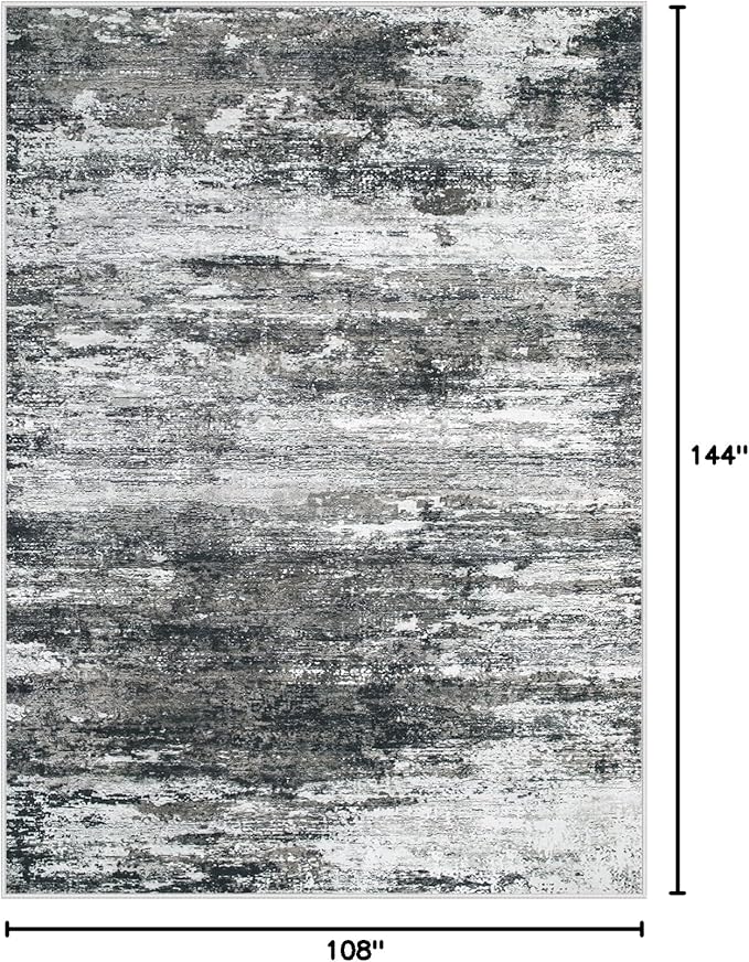 Washable Rug 9x12 Area Rugs for Living Room: Large Neutral Soft Rug Abstract Non Slip Low Pile Modern Carpet for Bedroom Kitchen Nursery Office Dining Room Indoor (Black, 9'x12')