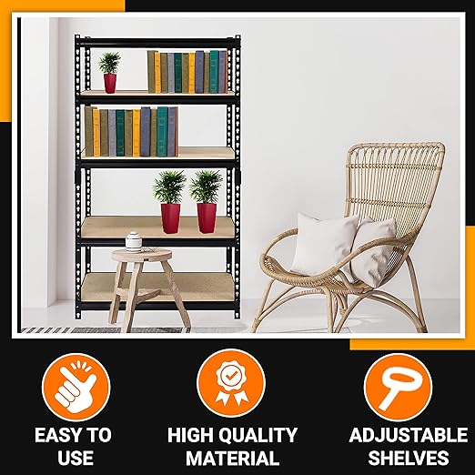 Juggernaut Storage 30"W x 12"D x 60"H Five-Shelf Steel Shelving Unit, 3000 lb Capacity, Black,BSS301260