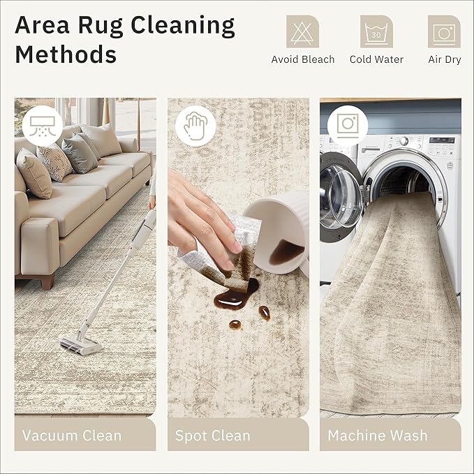Soalmost Hallway Runner Rug 4x8 Wide: Washable Thin Runners for Hallways Entry, Non Slip Soft Vintage Kitchen Area Rugs for Living Room Bedroom Dining Room Foyer (Beige, 4x8)