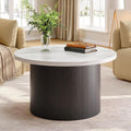 ONBRILL 31.5" Round Coffee Table, Tambour Design Coffee Tables for Living Room, Mid Century Modern Wood Coffee Table, Drum Accent Small Center Table, Marble Texture