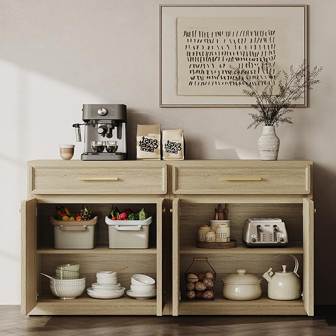 SICOTAS Buffet Cabinet with Storage Tall Modern Console Storage Cabinet with Doors and Shelves 60" Long Wooden Sideboard Credenza Buffet Table Coffee Bar for Living Room Kitchen Dining Room Entryway