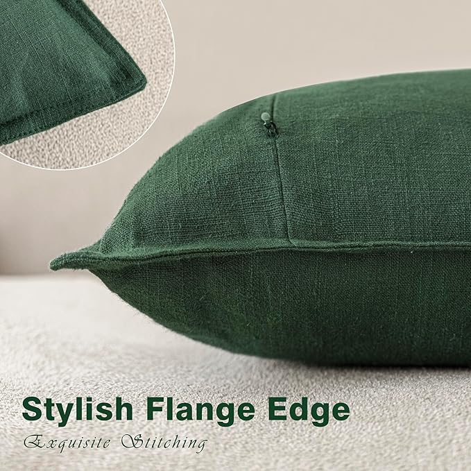 Foindtower Set of 2, Decorative Linen Soild Throw Pillow Covers Soft Accent Euro Cushion Case Farmhouse Neutral Pillowcase for Chair Couch Sofa Bedroom Living Room Home Decor 20 x 20 Inch Pine Green