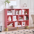 LEYAOYAO 10 Cube Bookshelf, 3 Tier Vintage 55" Wide Bookcase with Legs, Mid-Century Wood Bookshelves Storage, Light Pink Large Book Case, Freestanding Organizer Display Shelf for Living Room, Office