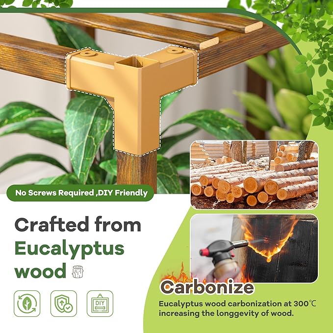 EnHomee 73.6" H Plant Stand Indoor Outdoor Tall Plant Shelf for 17-23 Pots Corner Tiered Plant Stands for Multiple Plants Wood Hanging Plants Holder for Garden Balcony Patio Window Porch