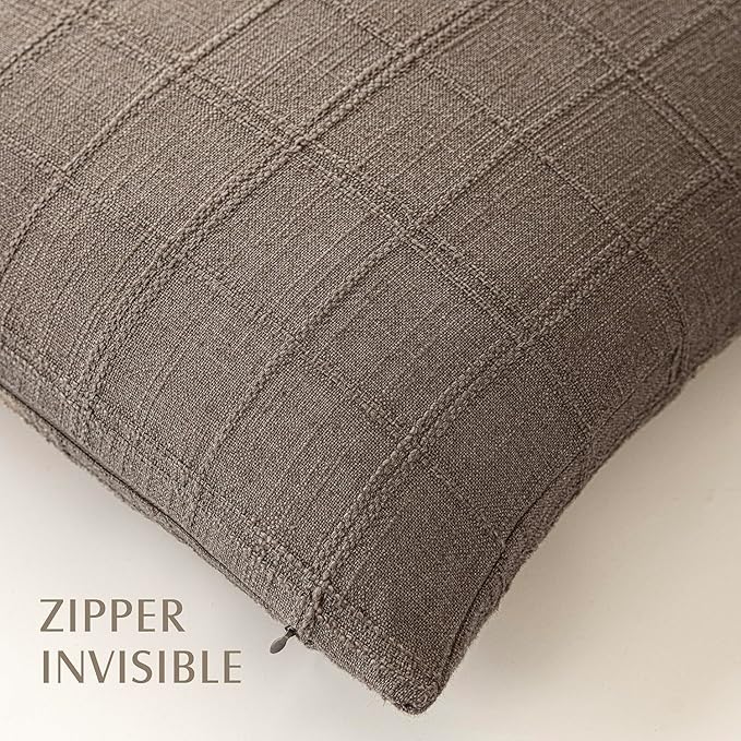 Foindtower Set of 2 Decorative Linen Check Throw Pillow Covers Neutral Farmhouse Vintage Cushion Covers Modern Boho Home Decor for Sofa Chair Couch Bedroom Living Room,26×26 Inch,Taupe Grey