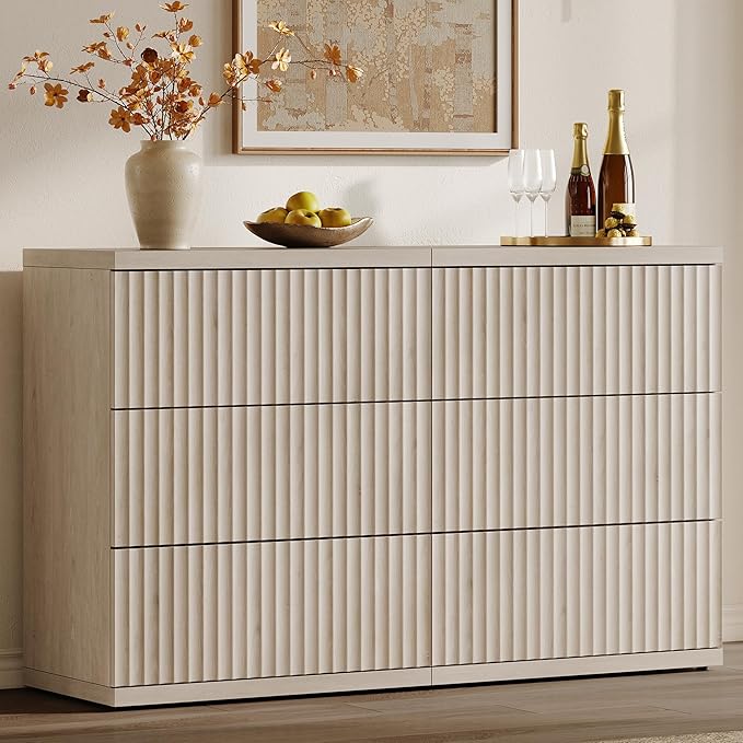 SICOTAS Fluted Buffet Sideboard Cabinet with Larger Drawers, Modern Credenza Accent Sideboard with Storage, Mid Century Media Console Coffee Bar Table for Dining Room Hallway Kitchen (2 PCS)