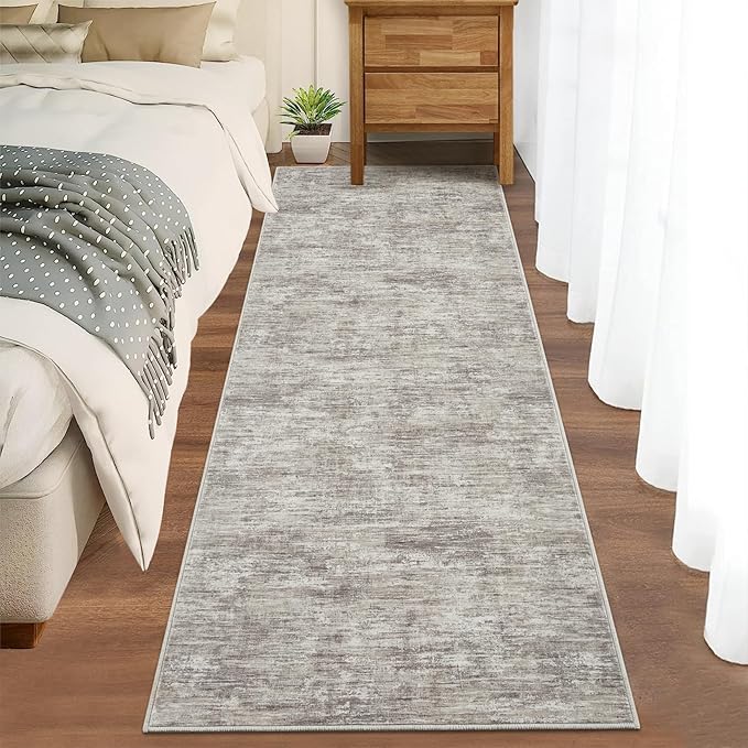 RUGSREAL Hallway Runner Rug 2.5x10 Long Kitchen Rug with Rubber Backing Low Pile Stain Resistant Entryway Carpet Washable Modern Solid Color Runner for Living Room Bedroom, Taupe