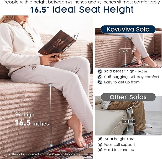 No Assembly Cloud Modular Sectional Sofa，108" U-Shape Corner Couch with Ottoman - Plush Corduroy, Deep Seating, Right Chaise (Camel) | Modern Minimalist Living Room Furniture
