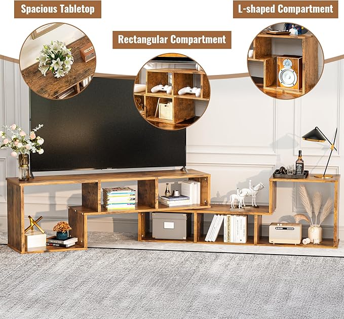 Recaceik Cube Bookshelf 2 Shelf Bookcase L-Shaped TV Console Stand Modern Entertainment Center with Open Storage Shelves for CDs/Movies/Books for Living Room, Bedroom, Home Office, Rustic Brown