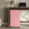 Lavish Home 2 Drawer File Cabinet - Filing Cabinet with Lock - Rolling File Cabinet for Under Desk Storage - Wood Filing Cabinet for Home or Office Organization (Pink)