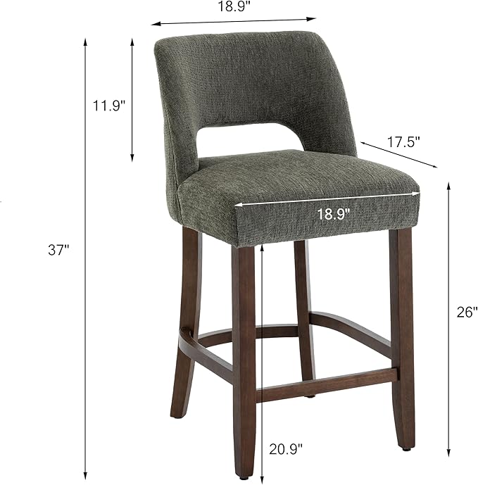 VKNOW Bar Stools Set of 6, 26" Upholstered Counter Height Bar Stools, Modern Counter Stools with Wood Legs for Kitchen Island Dining Room Bar, Green