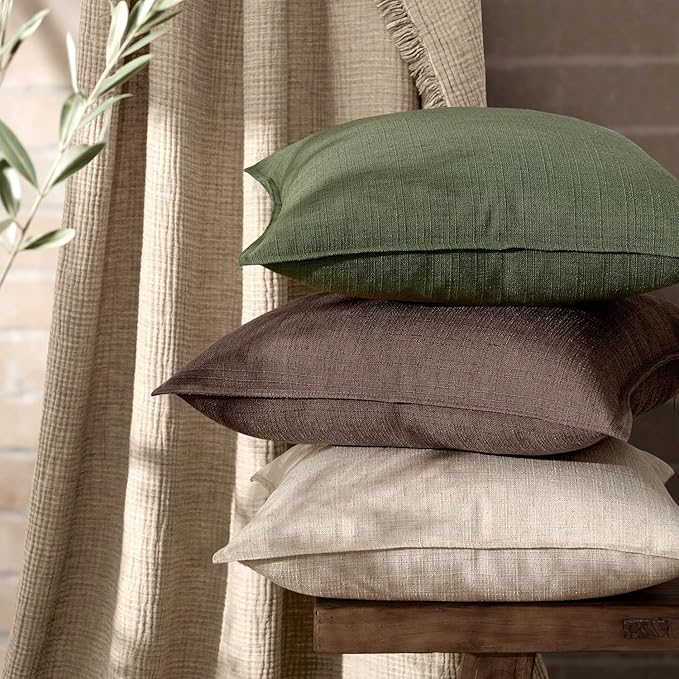MIULEE Euro Sham Pillow Covers for Bed 26x26, 2 Pack Dark Brown Thick & Textured Decorative Throw Pillow Covers, Neutral Linen Cushion Cases, Modern Farmhouse Home Decor, No Filling