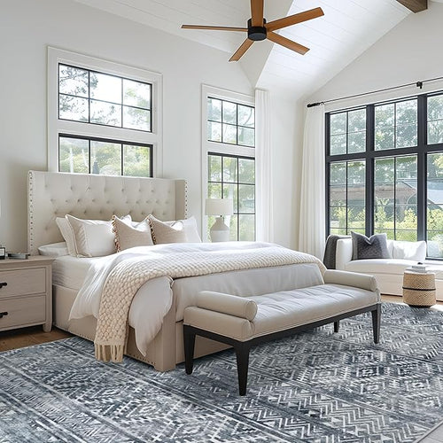 9x12 Area Rugs Washable Rug: Anti-Skid Abstract Modern Living Room Rug Soft Thin Carpets Indoor Floor Non-Shedding Carpet for Bedroom Dining Farmhouse Nursery Home Office (Blue Grey White, 9'x12')