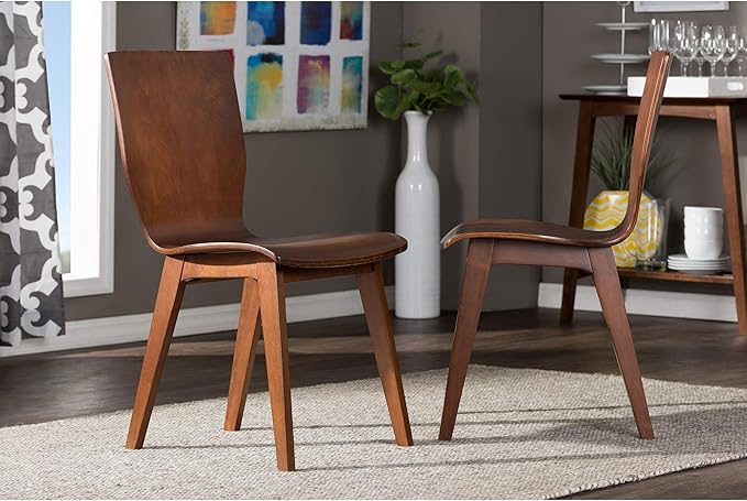 Baxton Studio Elsa Dining Chair Scandinavian Style Dark Walnut Bent Wood Dining Chair