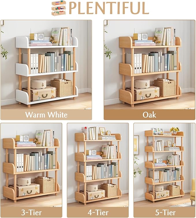 OSCHF 3-Tier Wooden Open Bookcase - Modern Display Bookshelf with Top Edge and Solid Wood Frame for Home and Office, Storage Cabinet, Oak