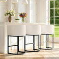 Modern Counter Height Bar Stools,Bar Stools Set of 3,PU Leather Upholstered Barrel Barstools with Backs,24'' Kitchen Island Chairs,Metal Black Frames,Beige White Leather