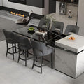 VKNOW Bar Stools Set of 6, 26" Upholstered Counter Height Bar Stools, Modern Counter Stools with Black Legs for Kitchen Island Dining Room Bar, Dark Grey-Black Legs