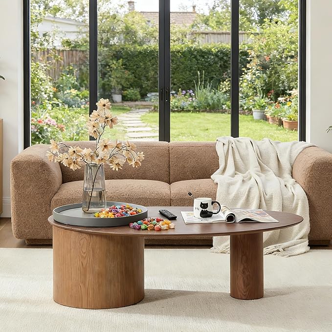 47.24” Oval Coffee Table, Modern Center Table with Storage & Removable Tray, Dinning Table, MDF Side Table for Living Room, Apartment, Small Space, Office.(Walnut)