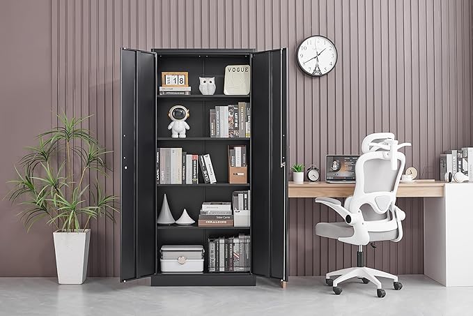 Approgreent Metal Storage Cabinet with Adjustable Shelves, Garage Cabinet with 2 Lockable Doors, Garage Storage Cabinet, Kitchen Pantry Cabinet - 71'H, Black