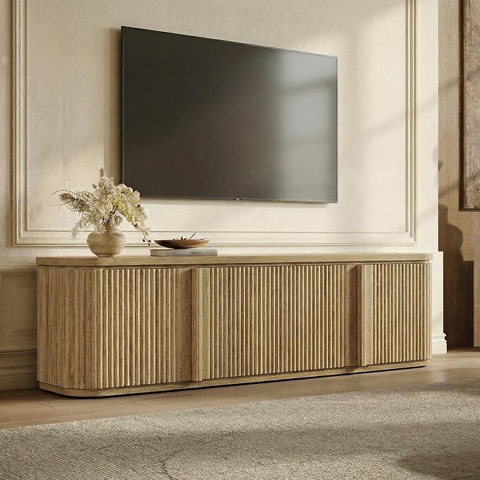 SICOTAS TV Stand for TVs up to 70" - Mid Century Modern Fluted Entertainment Center with Storage and Adjustable Shelves, Long Media Console Cabinet with Solid Wood Handles for Living Room