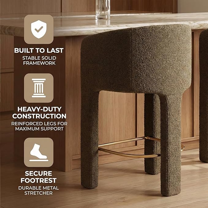Modern Counter Height Bar Stools Set of 2, 26”H Barrel Counter Stools for Kitchen Counter, Upholstered Barstools with Back and Armrest, Sherpa Bar Stools for Kitchen Island,Home Bar Furniture, Green