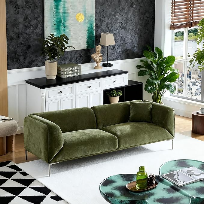 MEETAKING 82.7" Modern Sofa, 3-Seater Boucle Couch with Metal Legs, Luxury Deep Seats Cloud Sofas, Minimalist Living Room Couches for Apartment, Home Office, Bedroom - Green