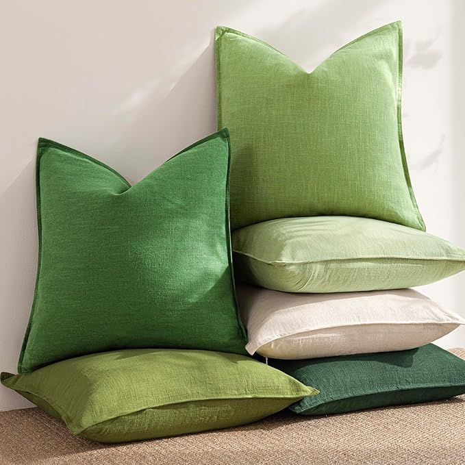 Foindtower Pack of 2, Decorative Linen Soild Throw Pillow Covers Soft Accent Lumbar Cushion Case Boho Farmhouse Pillowcase for Chair Couch Sofa Bedroom Living Room Home Decor 12 x 20 Inch Lime Green
