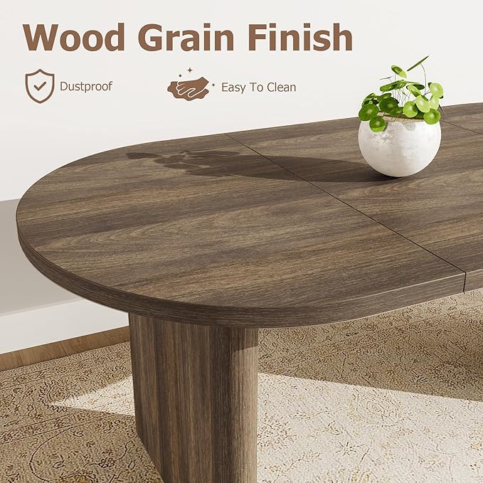 GarveeHome Oval Dining Table for 6-8 People, Long Large Kitchen Table with Thick Sturdy Wooden Base, Farmhouse Dining Room Table for for Kitchen, Living Room, Office (63" Long,Brown)